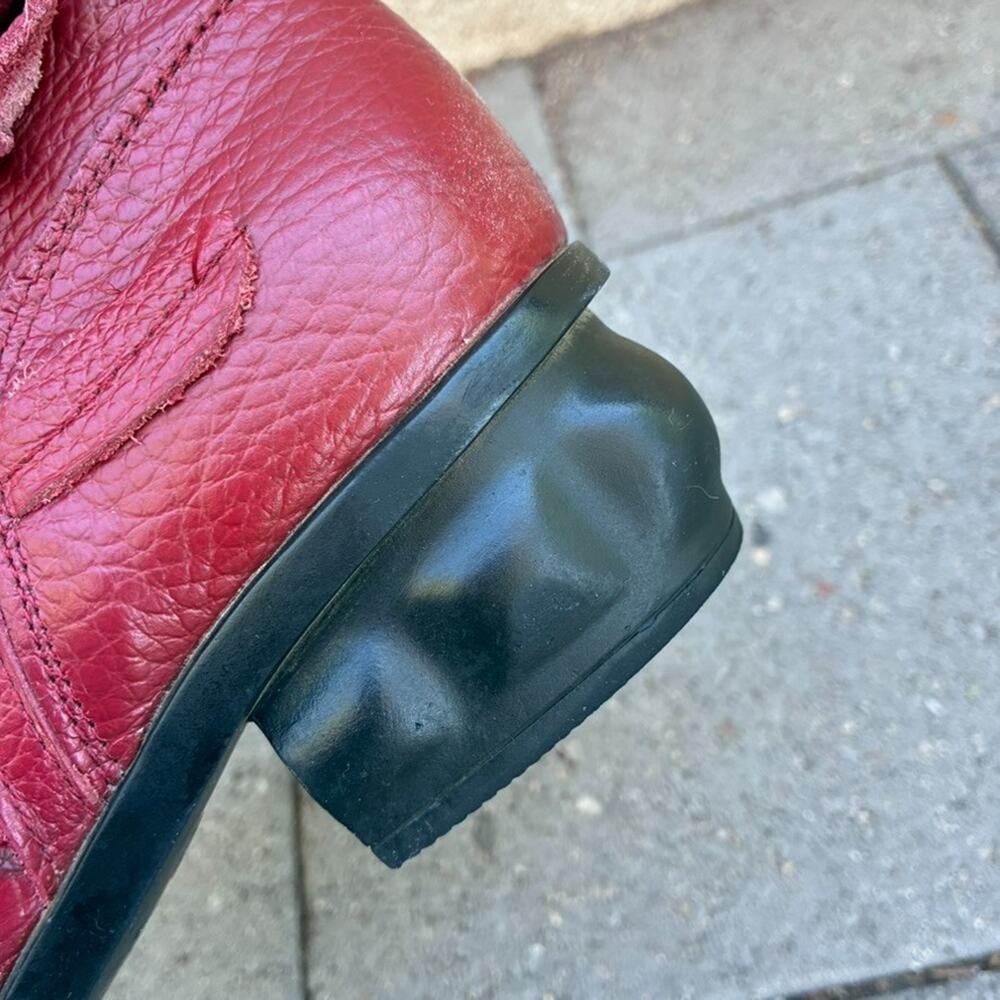 Red Leather Rose Ankle Boots Womens Side Zip 250 US 8.5-9 Boho Cottagecore Y2K - Picture 3 of 12